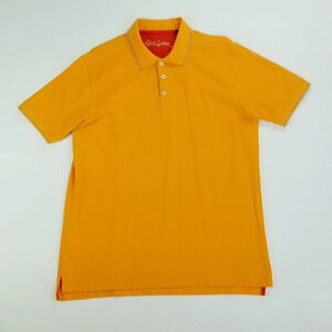 Robert Graham Large Men's Orange Embroidered Button Hem Short Sleeve Cotton Polo